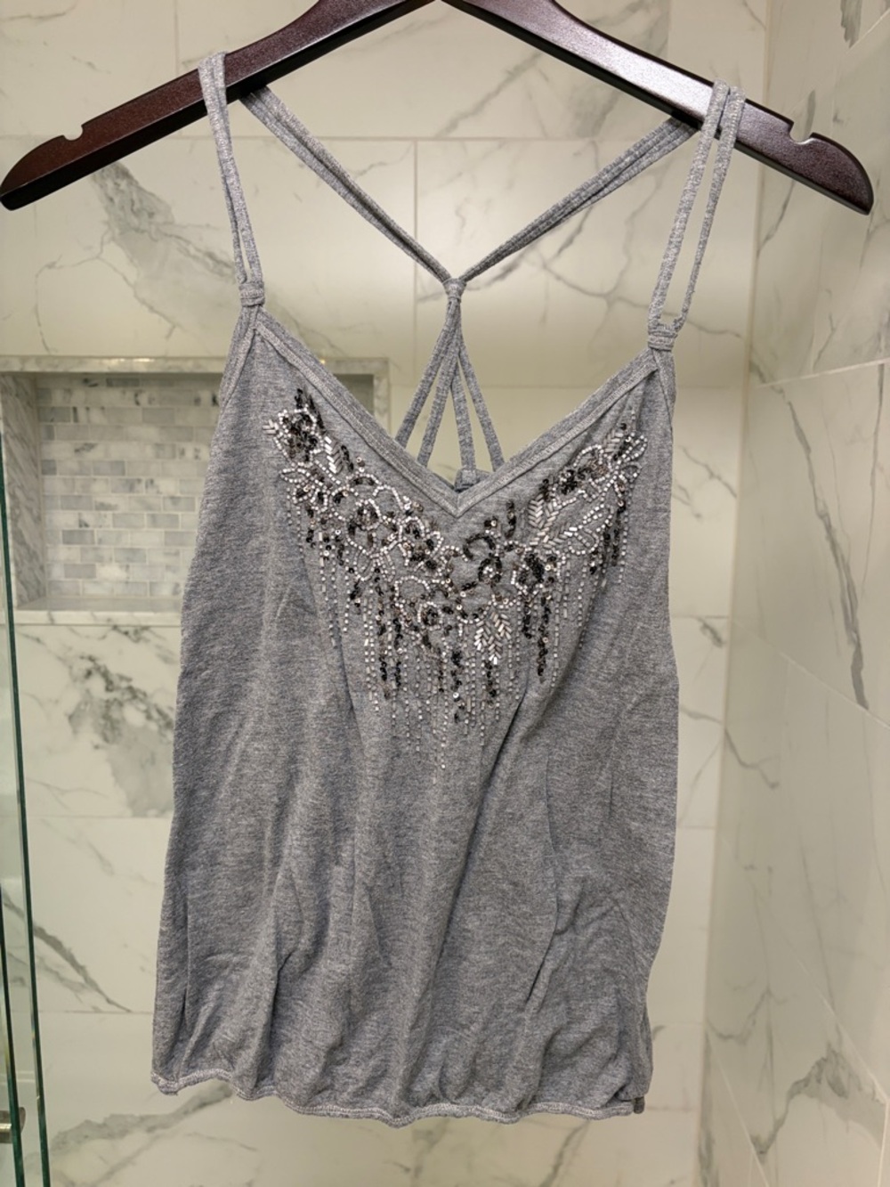 Beaded/Embellished Grey Strappy Cami Top
